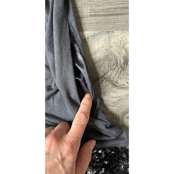 EXPRESS Charcoal Gray Sequin Trimmed Cotton Tunic Mini Dress Size S Side Pockets - Picture 2 of 10